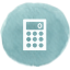 Icone d'une calculatrice blanche sur fond bleu aquarelle