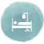 Icone d'un lit d'hopital sur fond bleu aquarelle