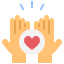 icone représentant 2 mains tenant un coeur