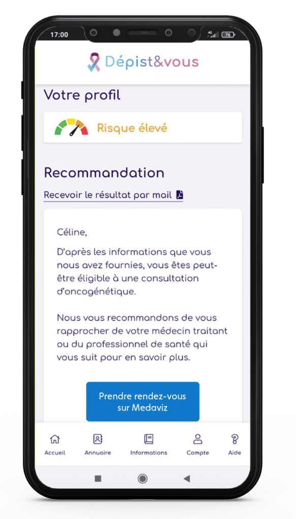 Profil de risque défini par le parcours de prévention et de senibilisation Depist&Vous